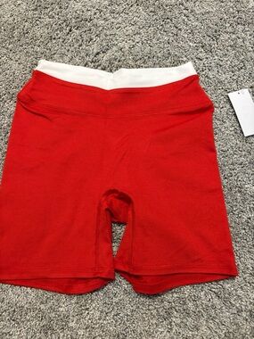 Women’s Red Bike Shorts with White Waistband
